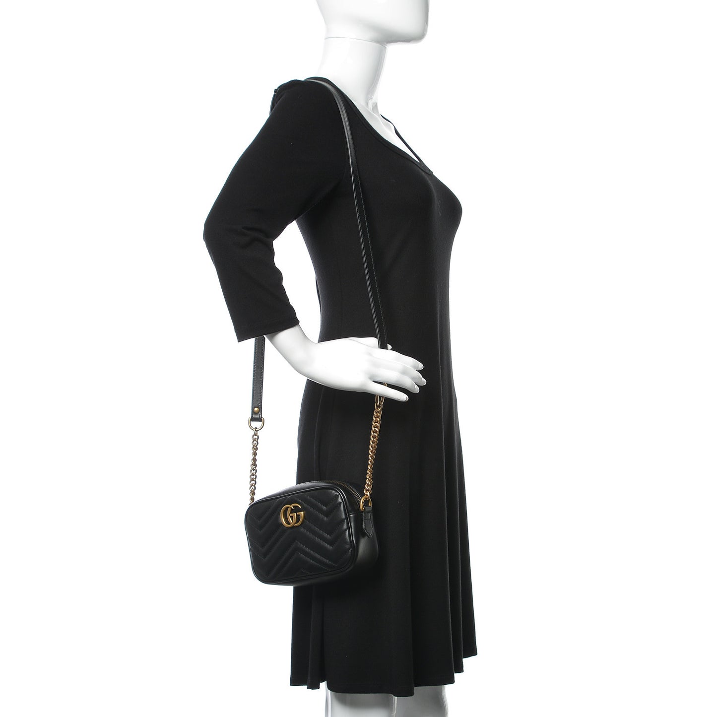 Calfskin Matelasse Mini GG Marmont Chain Shoulder Bag Black