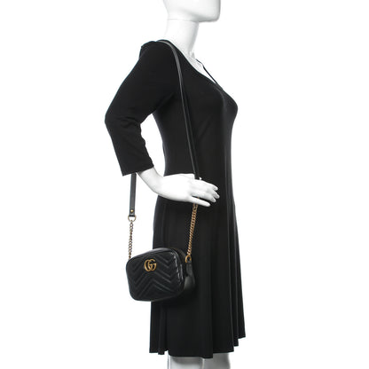 Gucci Calfskin Matelasse Mini GG Marmont Chain Shoulder Bag Black 2 of 9