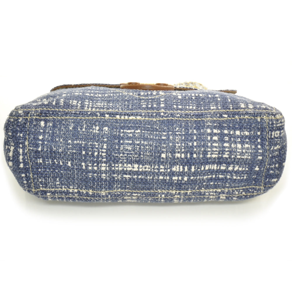 Prada Tweed Medium Shoulder Bag Blue 4 of 10