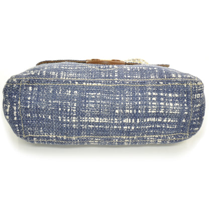 Prada Tweed Medium Shoulder Bag Blue 4 of 10