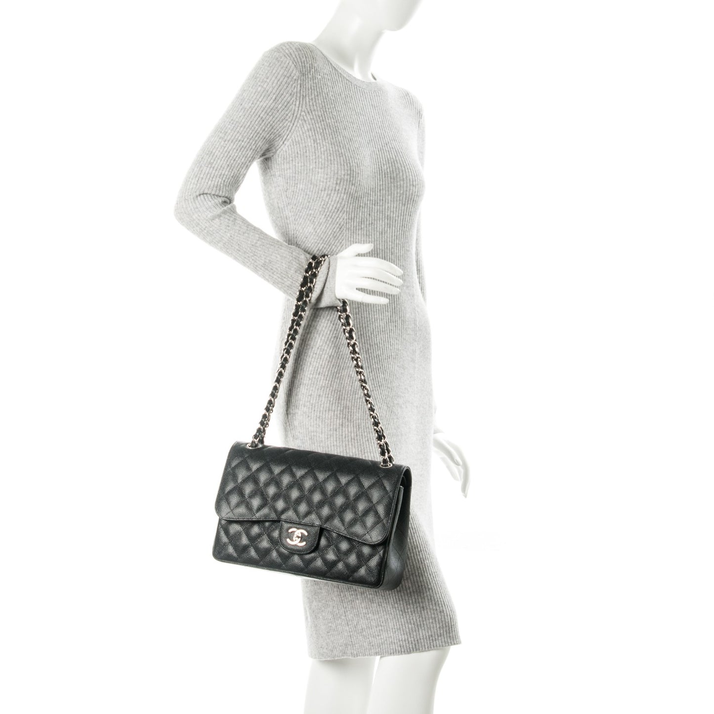 Caviar Quilted Jumbo Double Flap Black
