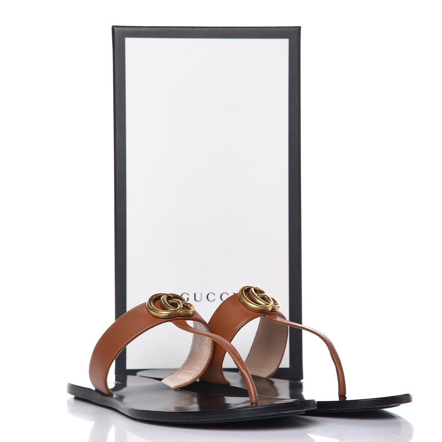 Calfskin GG Marmont Thong Sandals 42 Cognac