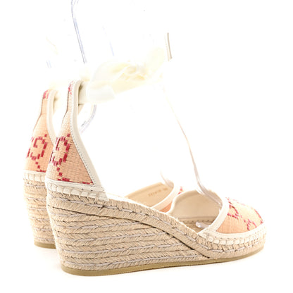 Gucci GG Raffia Monogram Ankle Wrap Platform Espadrille Wedge Sandals 38 Beige 4 of 11