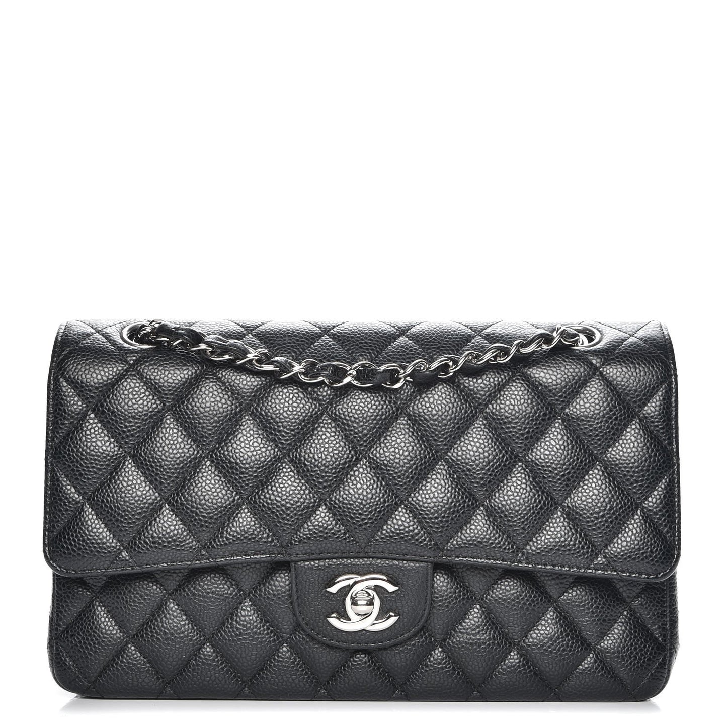 Caviar Quilted Medium Double Flap Black