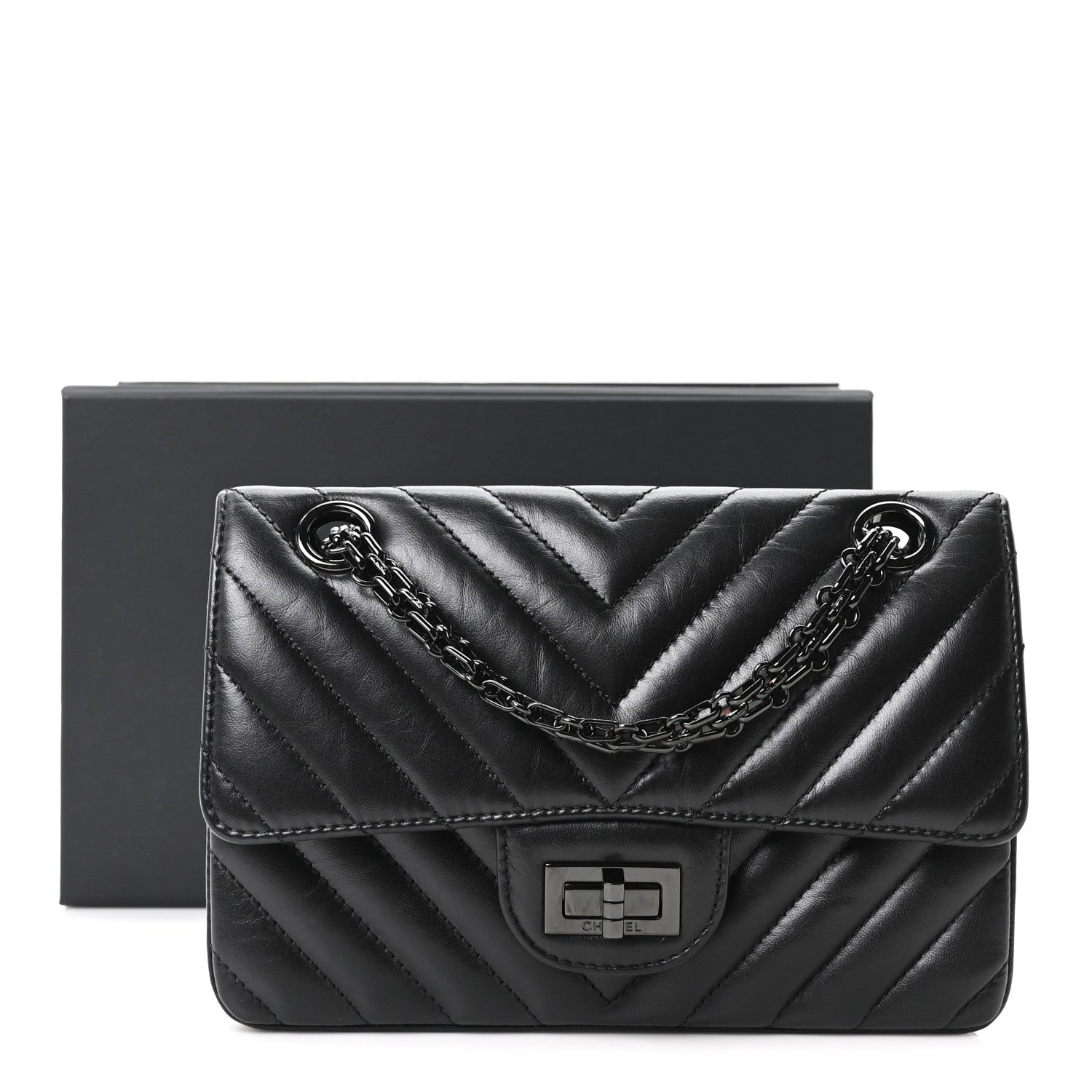 Chanel Aged Calfskin Chevron Quilted 2.55 Reissue Mini Flap So Black 11 of 11