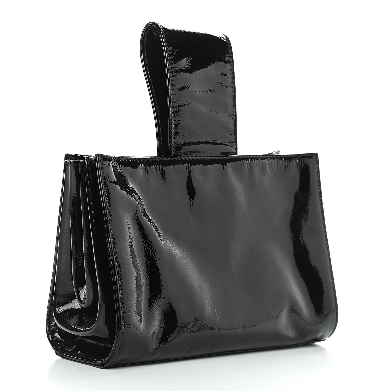 Chanel Patent Mademoiselle Lock Convertible Wrist Clutch Bag Black 4 of 10