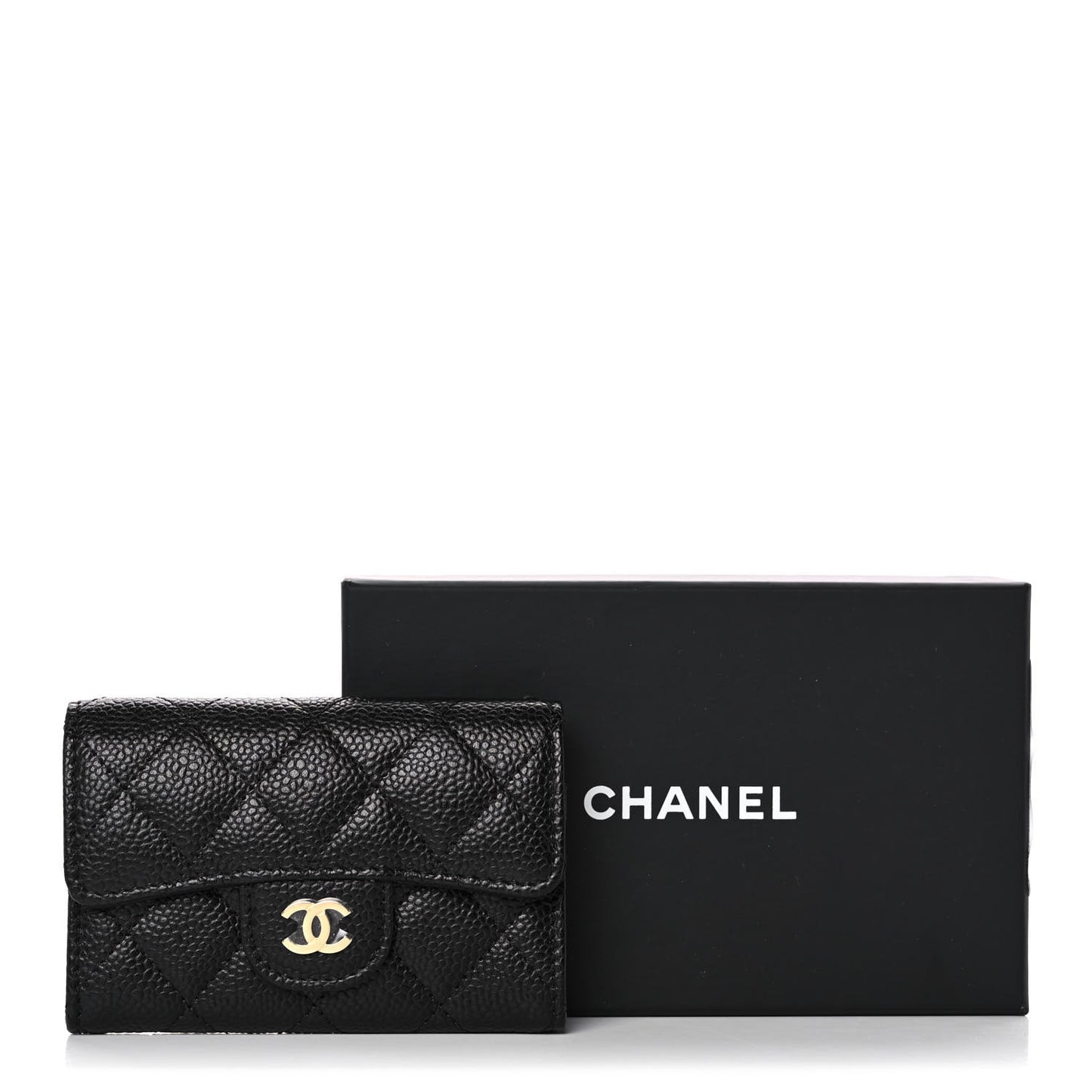 Caviar Quilted Flap Card Holder Wallet Black