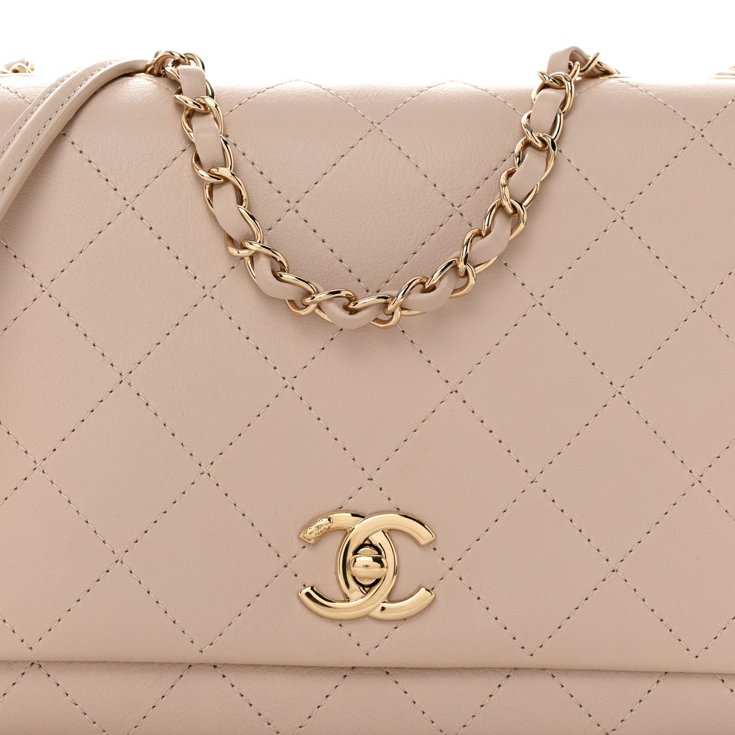 Chanel Calfskin Stitched Flap Light Beige 8 of 11