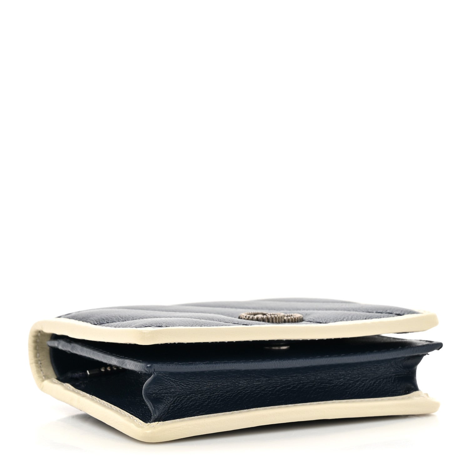 Gucci Vintage Effect Calfskin Matelasse Diagonal Torchon GG Marmont Card Case Wallet Blue Agata Mystic White 4 of 9