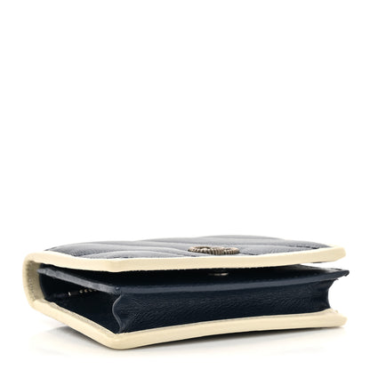 Gucci Vintage Effect Calfskin Matelasse Diagonal Torchon GG Marmont Card Case Wallet Blue Agata Mystic White 4 of 9