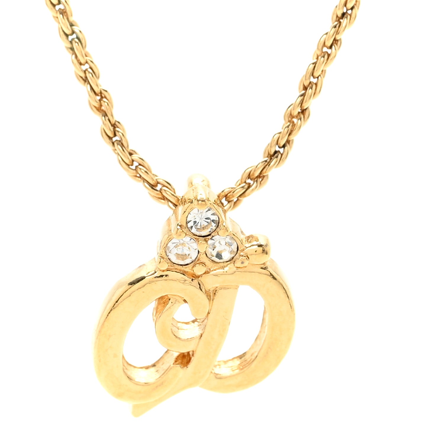 Christian Dior Metal Crystal CD Logo Pendant Necklace Gold 8 of 10