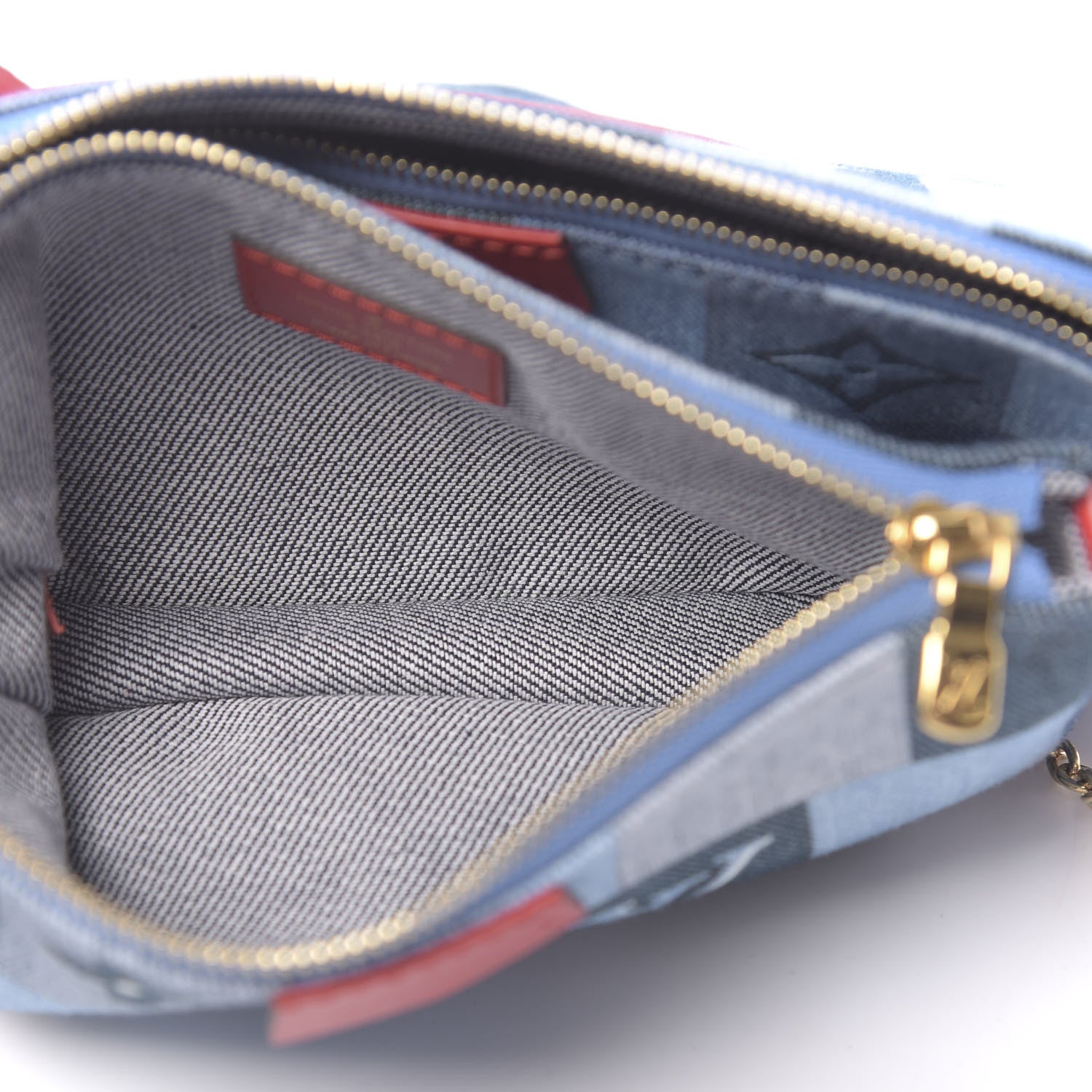 Louis Vuitton Denim Damier Monogram Patchwork Multi Pochette Accessories Blue Rouge 6 of 10
