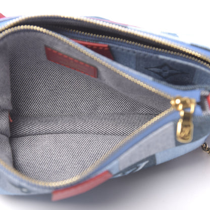 Louis Vuitton Denim Damier Monogram Patchwork Multi Pochette Accessories Blue Rouge 6 of 10