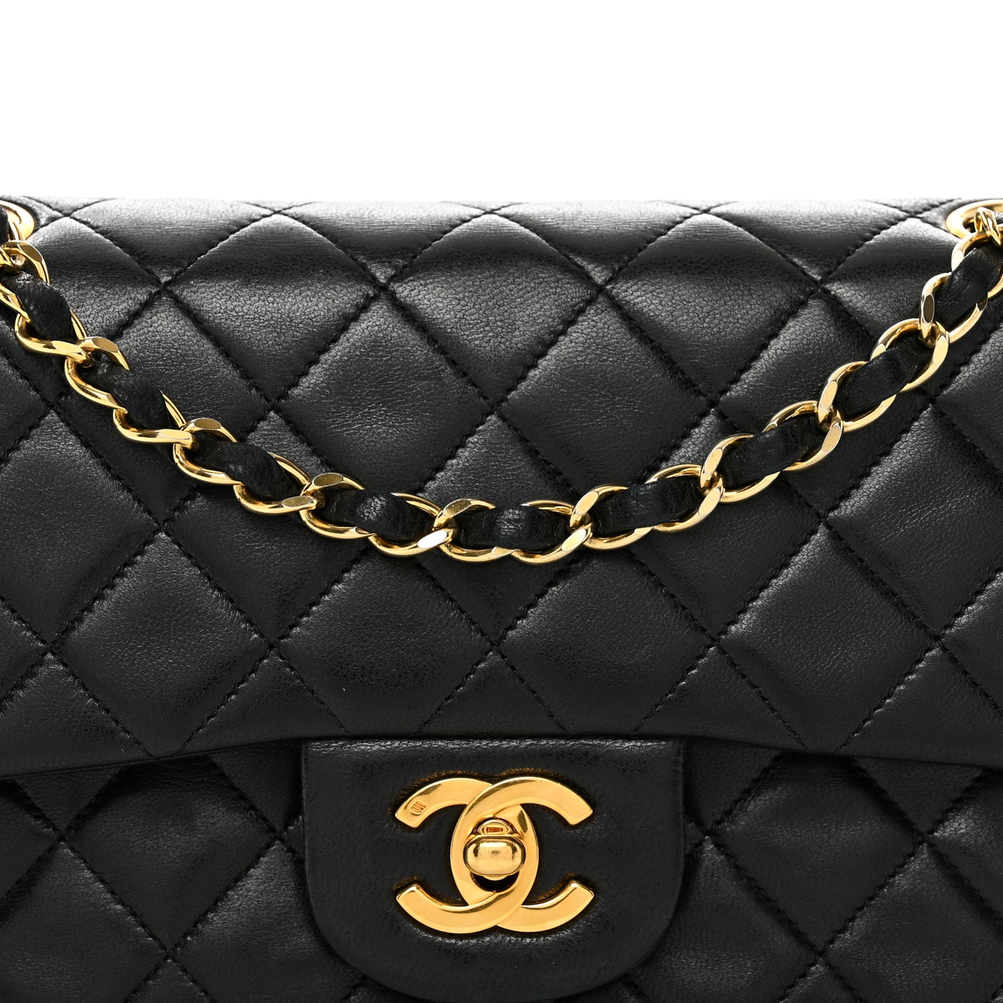 Lambskin Quilted Small Double Flap Black