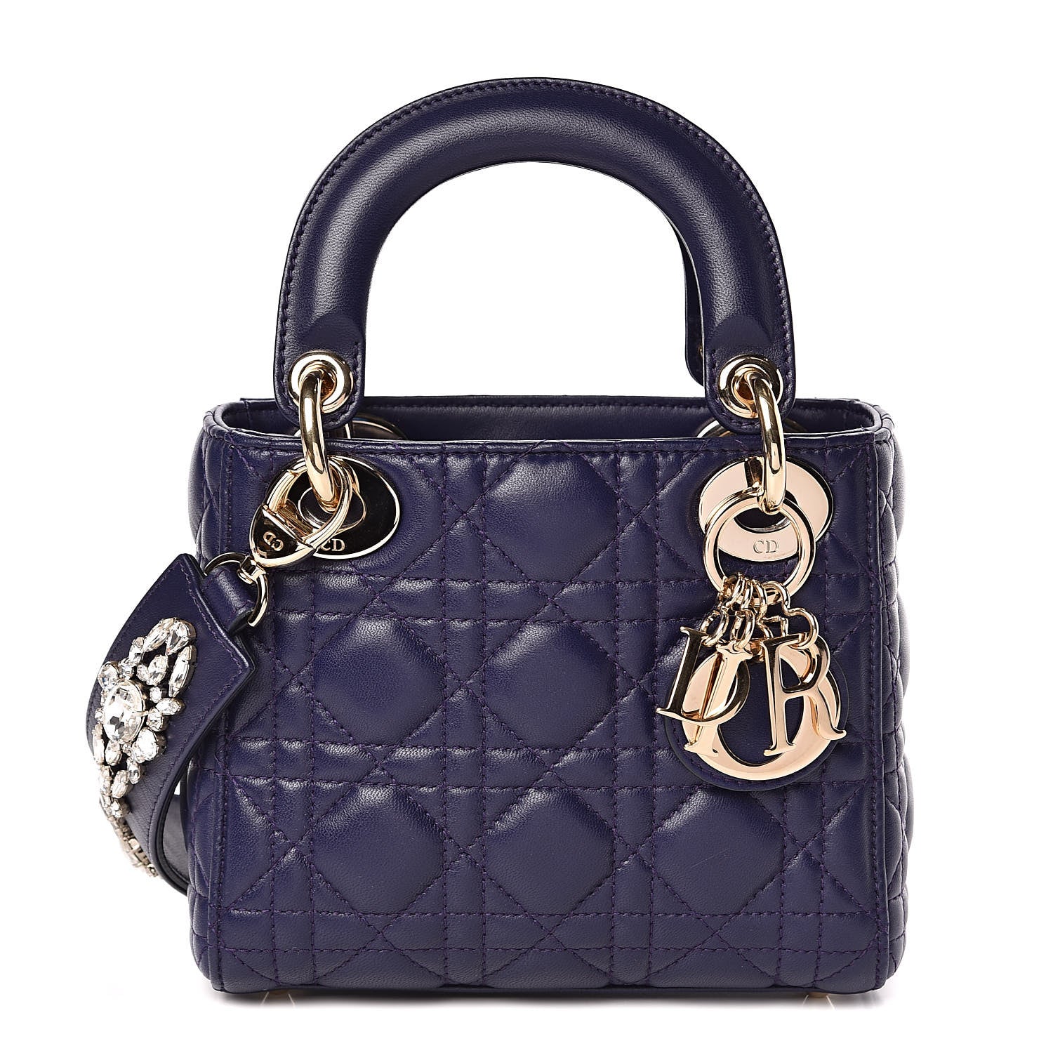 Christian Dior Lambskin Cannage Crystal Mini Lady Dior Navy Blue 1 of 11