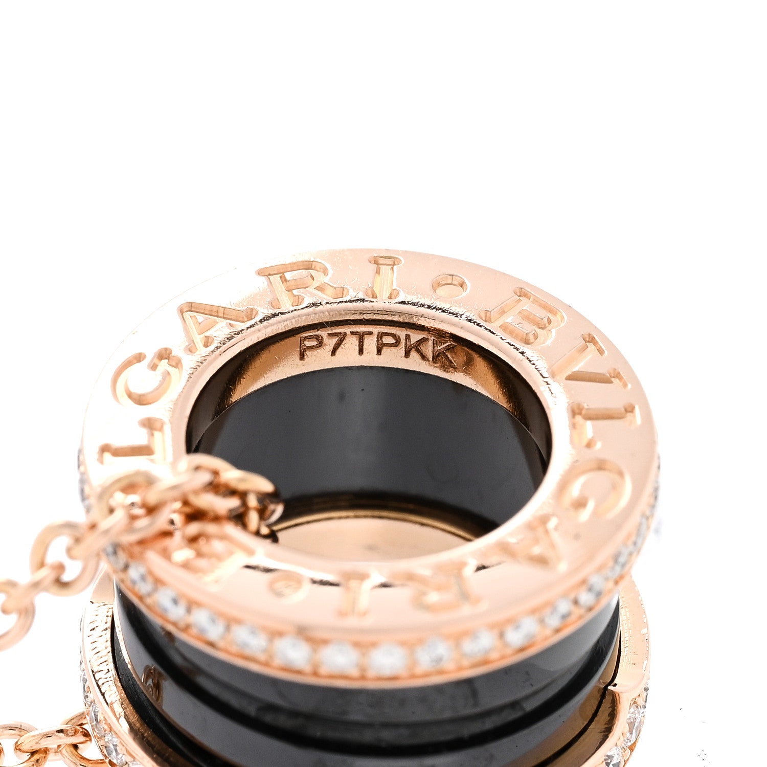 Bulgari 18K Rose Gold Black Ceramic Diamond B.Zero1 Pendant Necklace 5 of 6