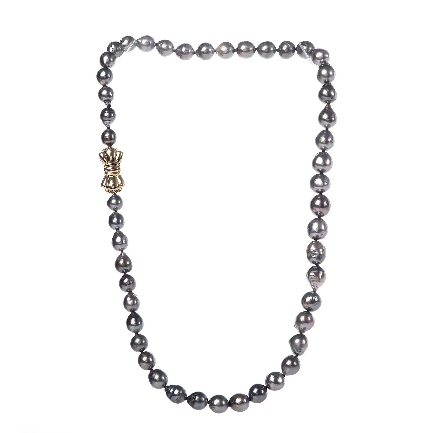 18K Yellow Gold Gray South Sea Baroque Pearl 7-10mm Graduated Strand Necklace 18.5"