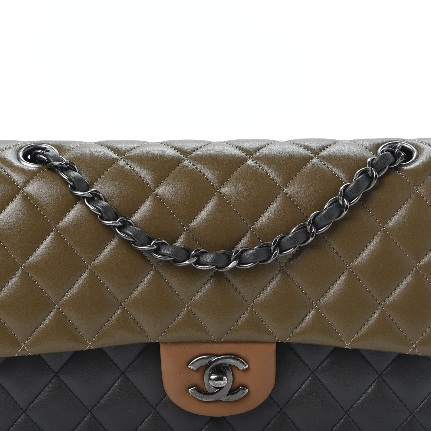 Chanel Lambskin Quilted Tri-Color Medium Double Flap Green Black Brown 9 of 10