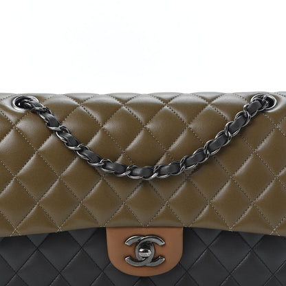Chanel Lambskin Quilted Tri-Color Medium Double Flap Green Black Brown 9 of 10