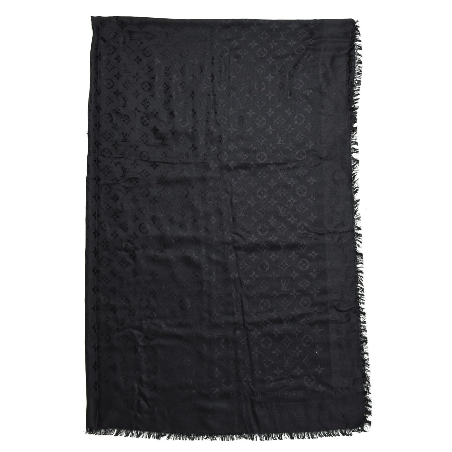 Silk Wool Monogram Shawl Black
