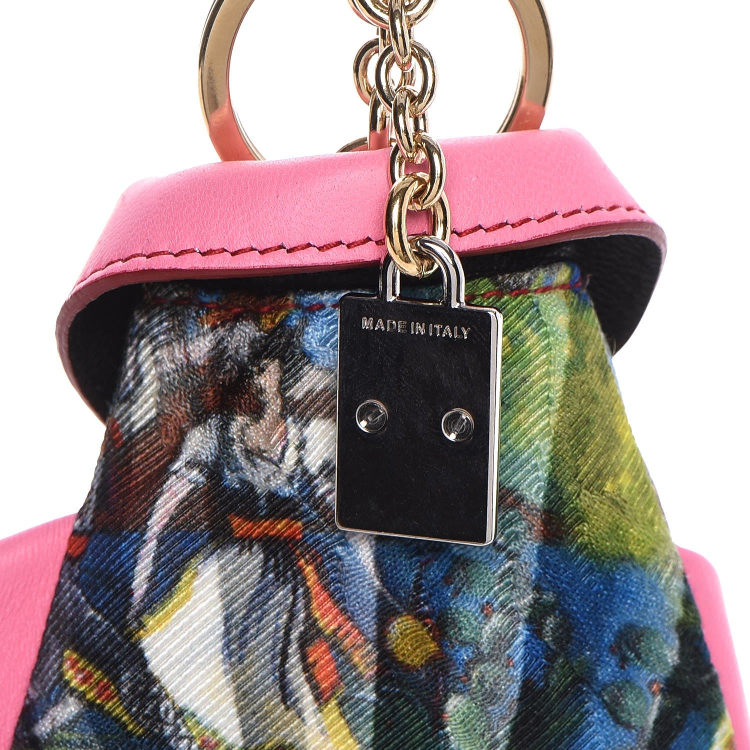 Dolce & Gabbana Lambskin Fabric Printed Coat Key Holder Pink 7 of 8