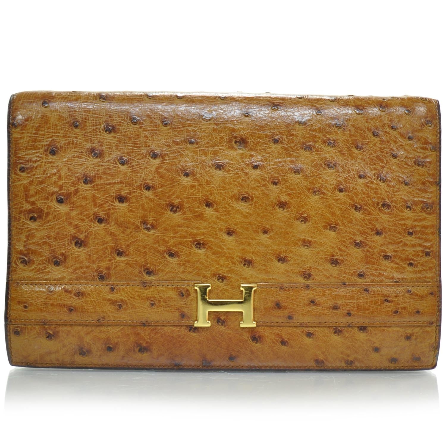 Hermes Ostrich Annie Clutch Bag Gold 1 of 10