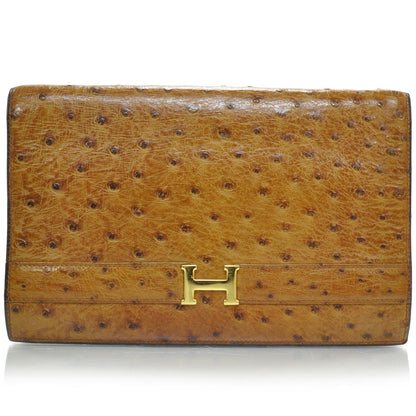 Hermes Ostrich Annie Clutch Bag Gold 1 of 10