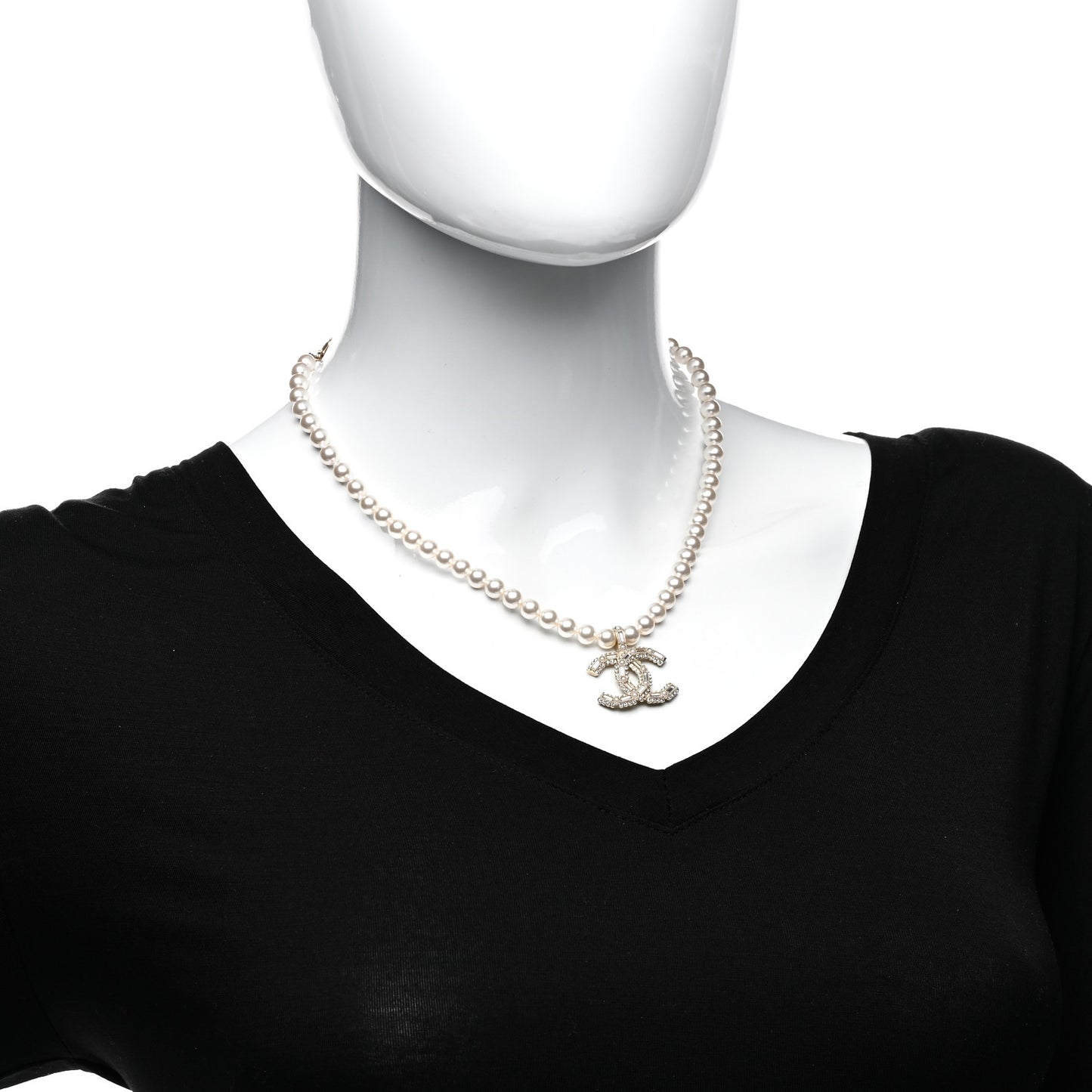 Pearl Crystal Baguette CC Short Necklace Gold