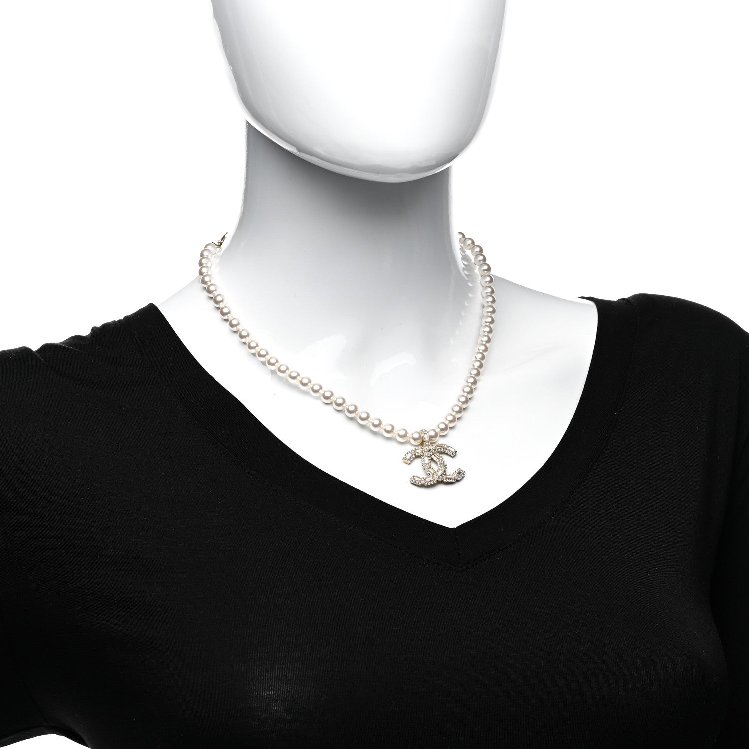 Chanel Pearl Crystal Baguette CC Short Necklace Gold 2 of 4
