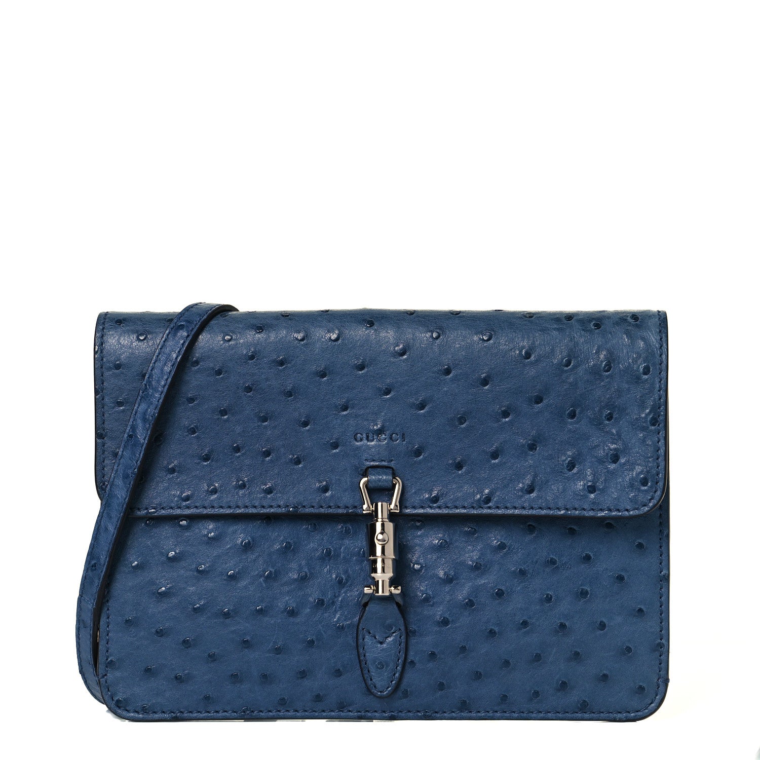 Gucci Ostrich Jackie Convertible Shoulder Bag Blue 1 of 12