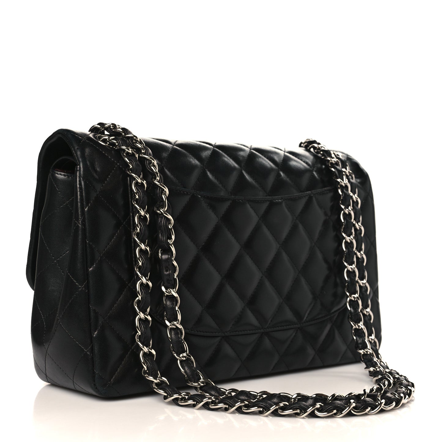 Lambskin Quilted Jumbo Double Flap Black