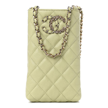 Chanel Caviar Quilted French New Wave Phone Holder With Chain Light Green 1 of 4
