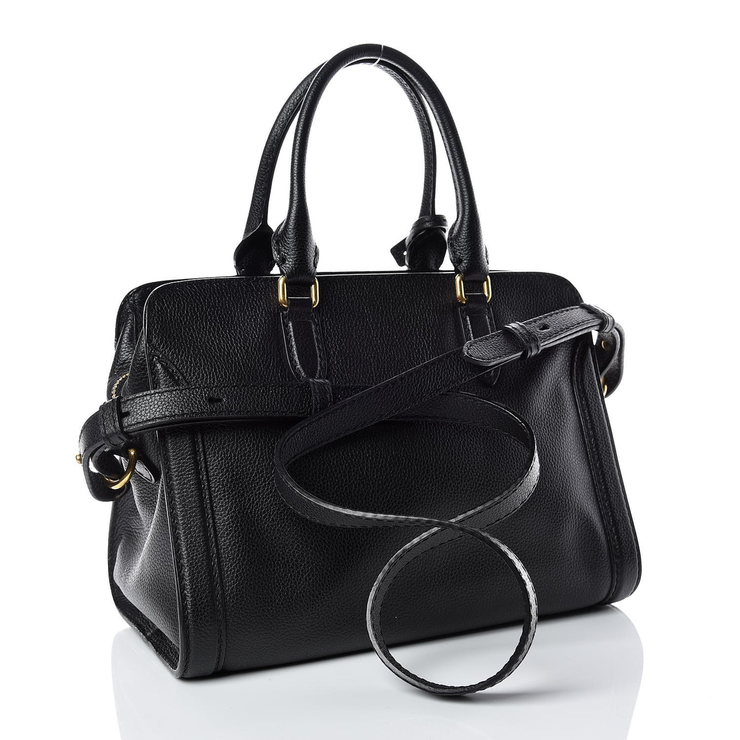 Pebbled Calfskin Small Skull Padlock Zip Around Tote Black