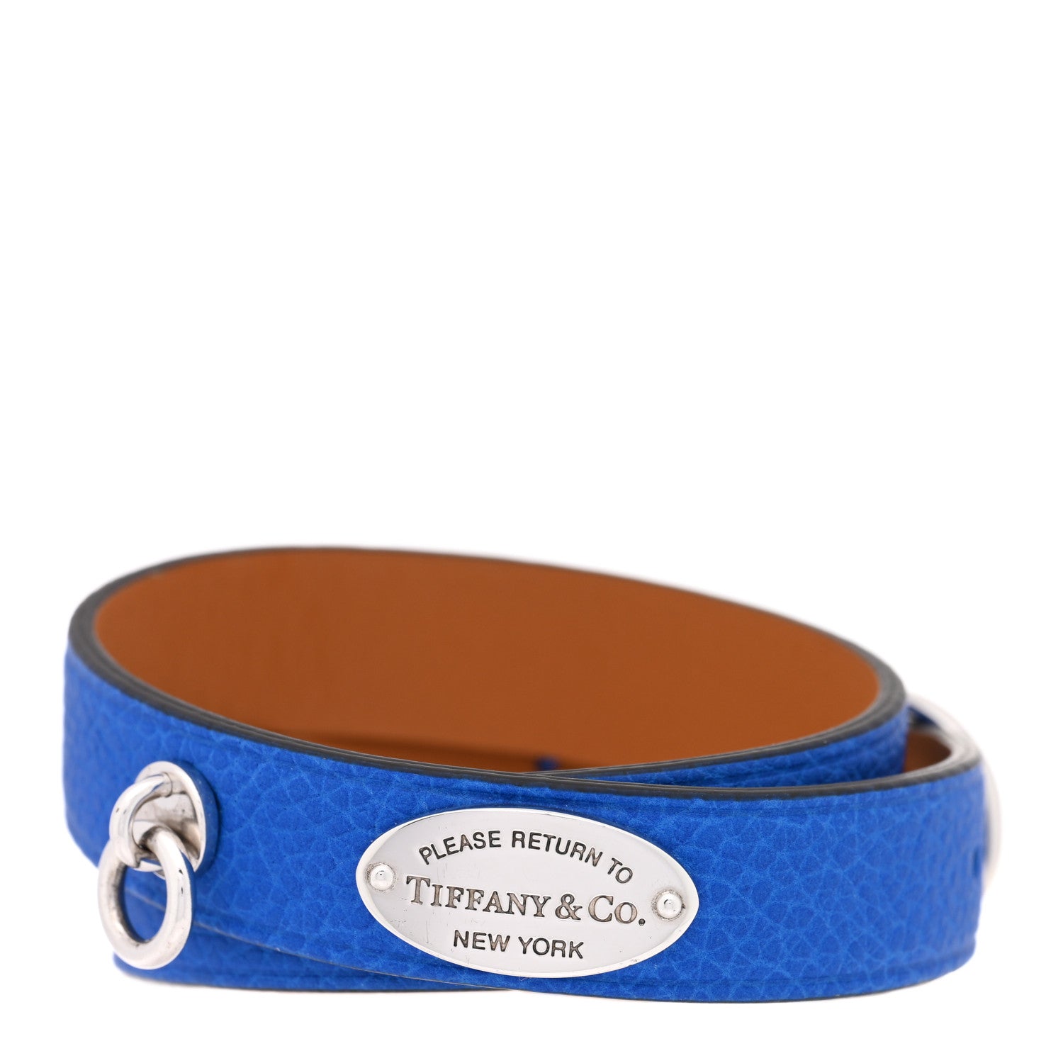 Tiffany Sterling Silver Leather Return to Tiffany Single Wrap Bracelet Cobalt Blue 1 of 4