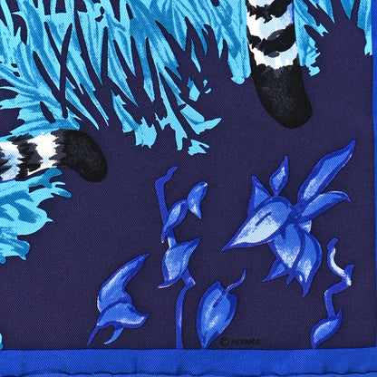 Hermes Silk Les Tigreaux Pocket Square Bleu Klein Encre Turquoise 4 of 4