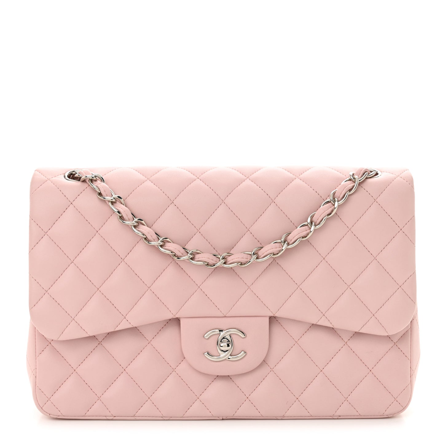 Lambskin Quilted Jumbo Double Flap Light Pink