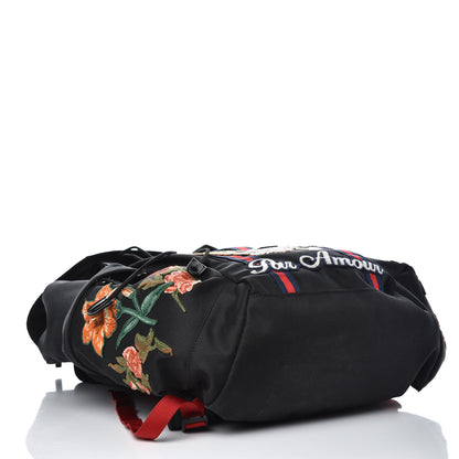 Gucci Techno Canvas Web L'Aveugle Par Amour Embroidered Double Buckle Backpack Black 4 of 14