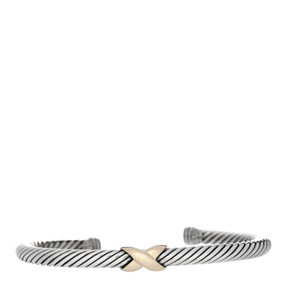 David Yurman Sterling Silver 14K Yellow Gold 5mm X Station Cable Bracelet 1 of 3