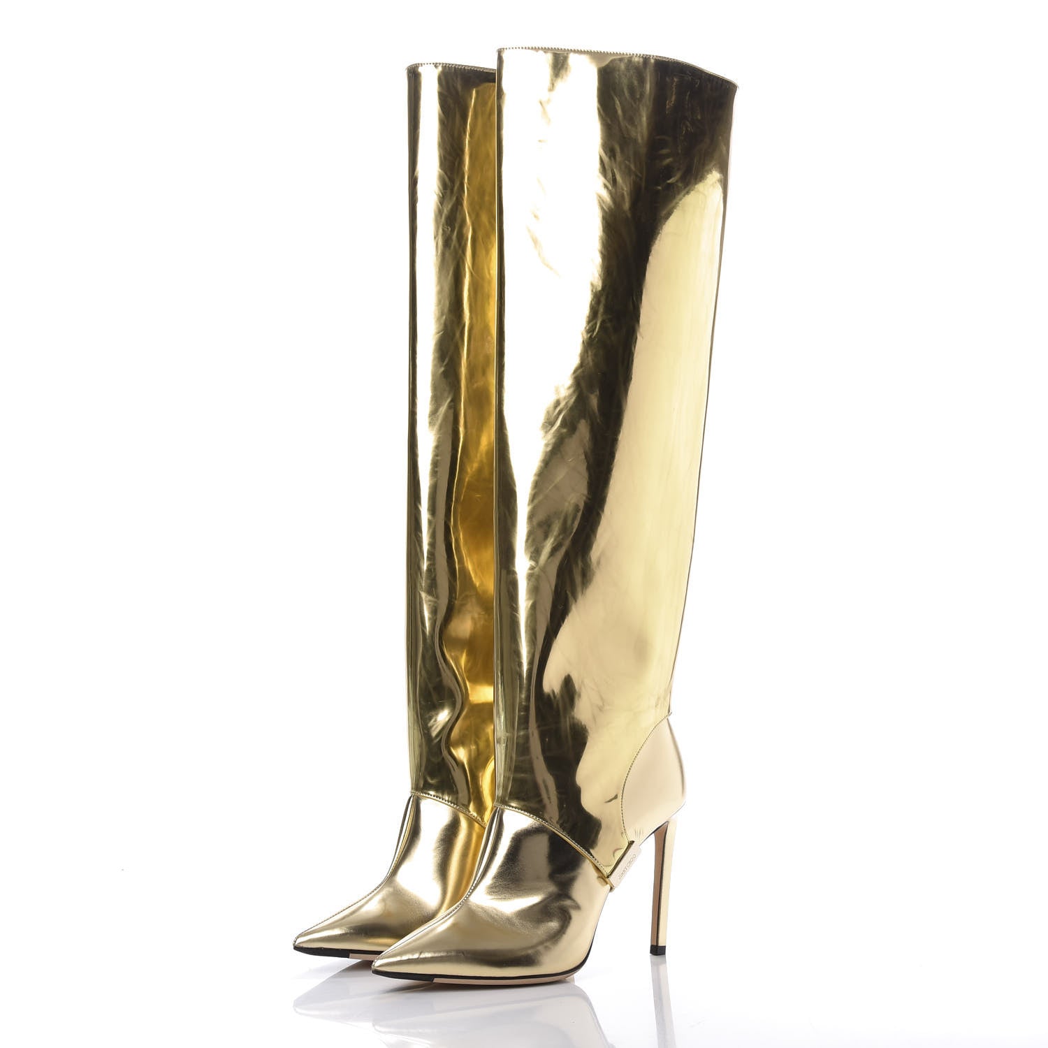 Jimmy Choo Metallic Mirror Calfskin Hurley 100 Convertible Knee High Boots 37.5 Gold 3 of 15