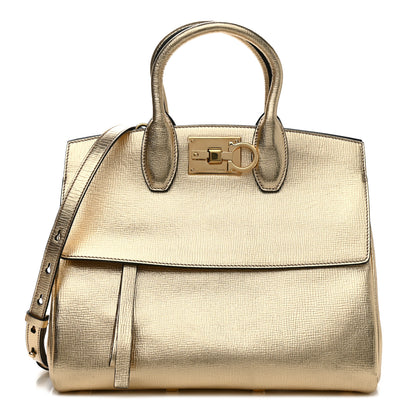 Salvatore Ferragamo Metallic Hammered Calfskin Studio Top Handle Bag Gold 1 of 8
