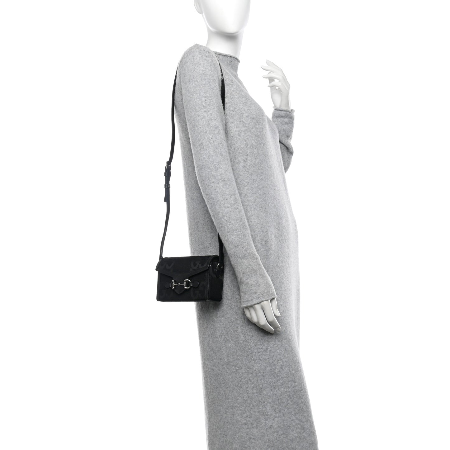 Monogram Jumbo GG Textured Dollar Calfskin Mini Horsebit 1955 Shoulder Bag Black
