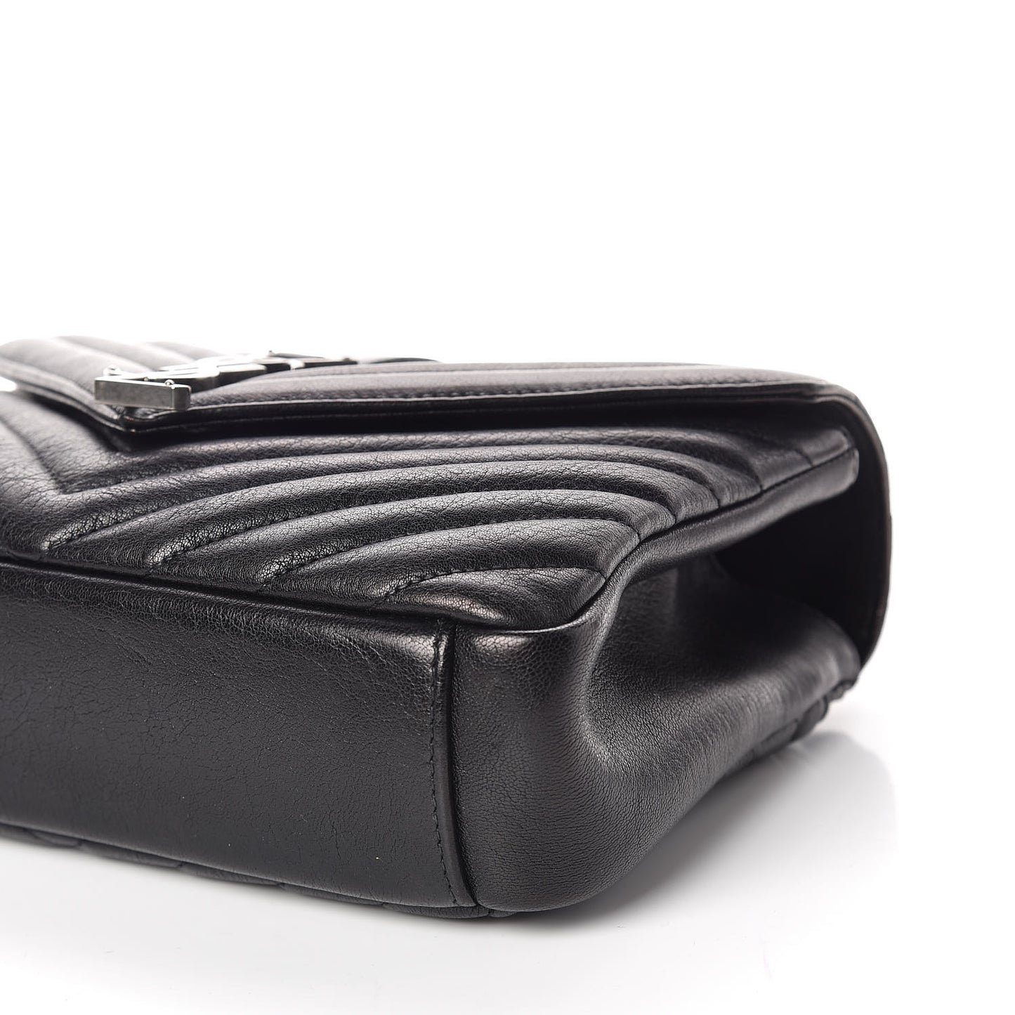 Sheepskin Matelasse Chevron Monogram Medium College Bag Black