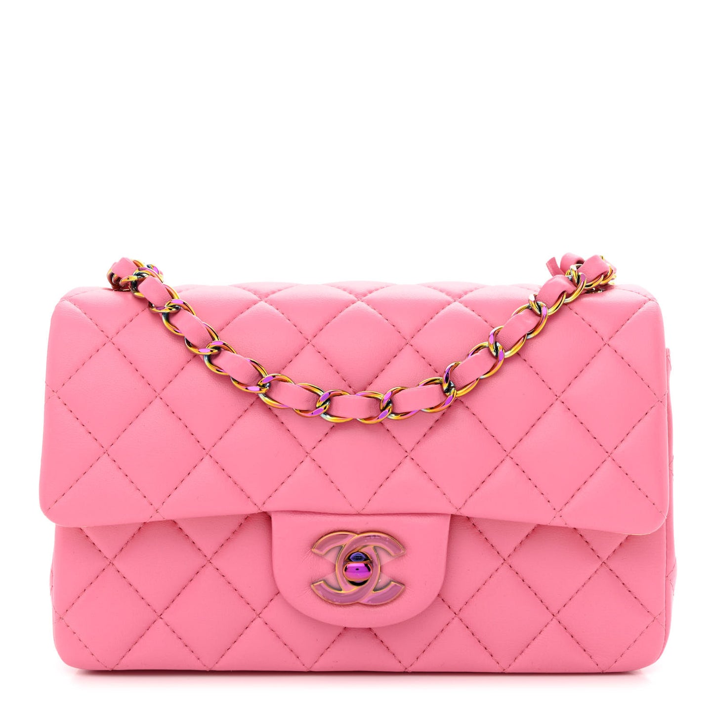 Lambskin Quilted Mini Rectangular Flap Pink Yellow