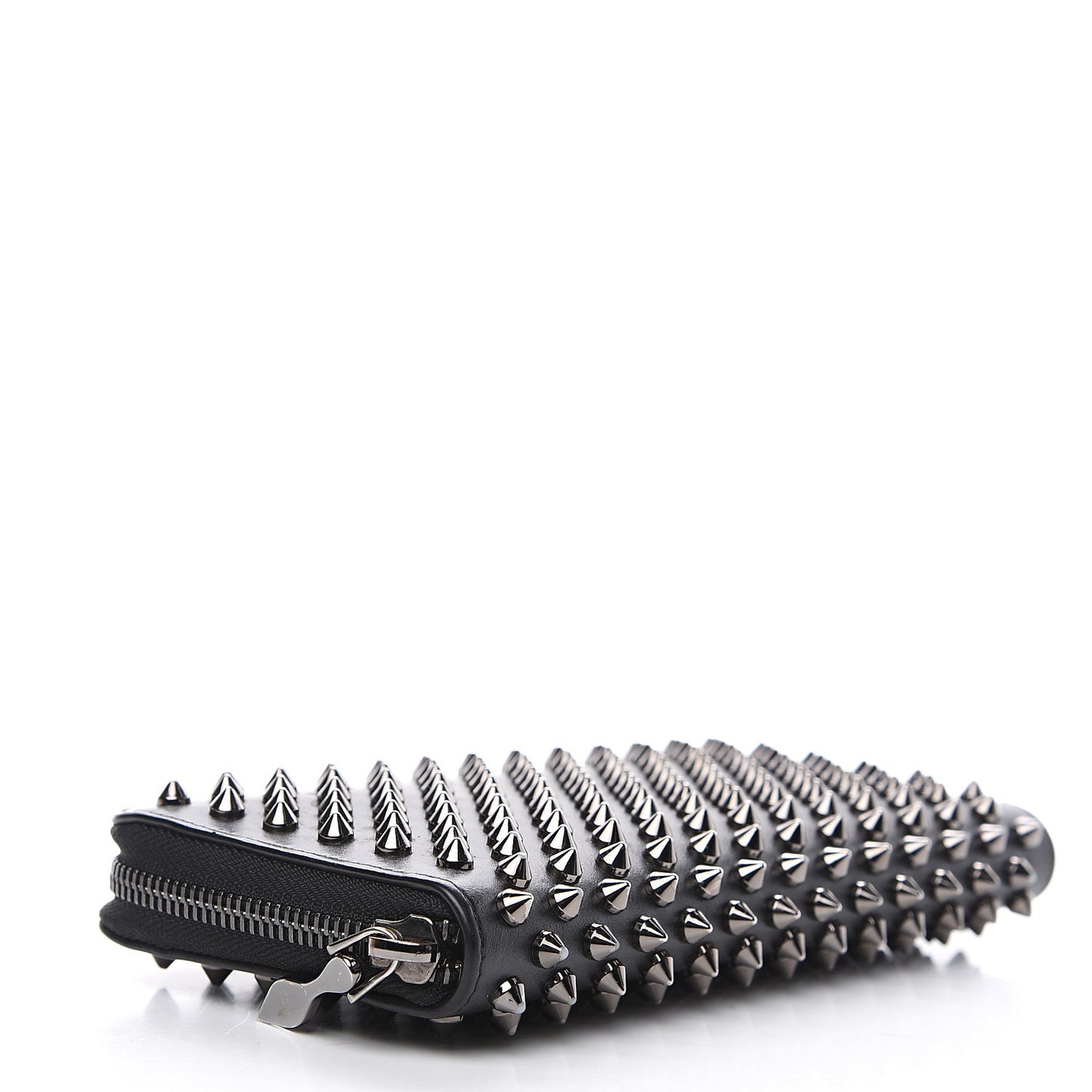 Calfskin Panettone Spiked Zip Around Wallet Black