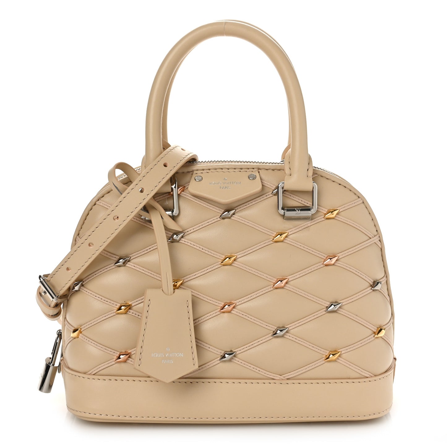 Lambskin Quilted Studded Alma BB Beige