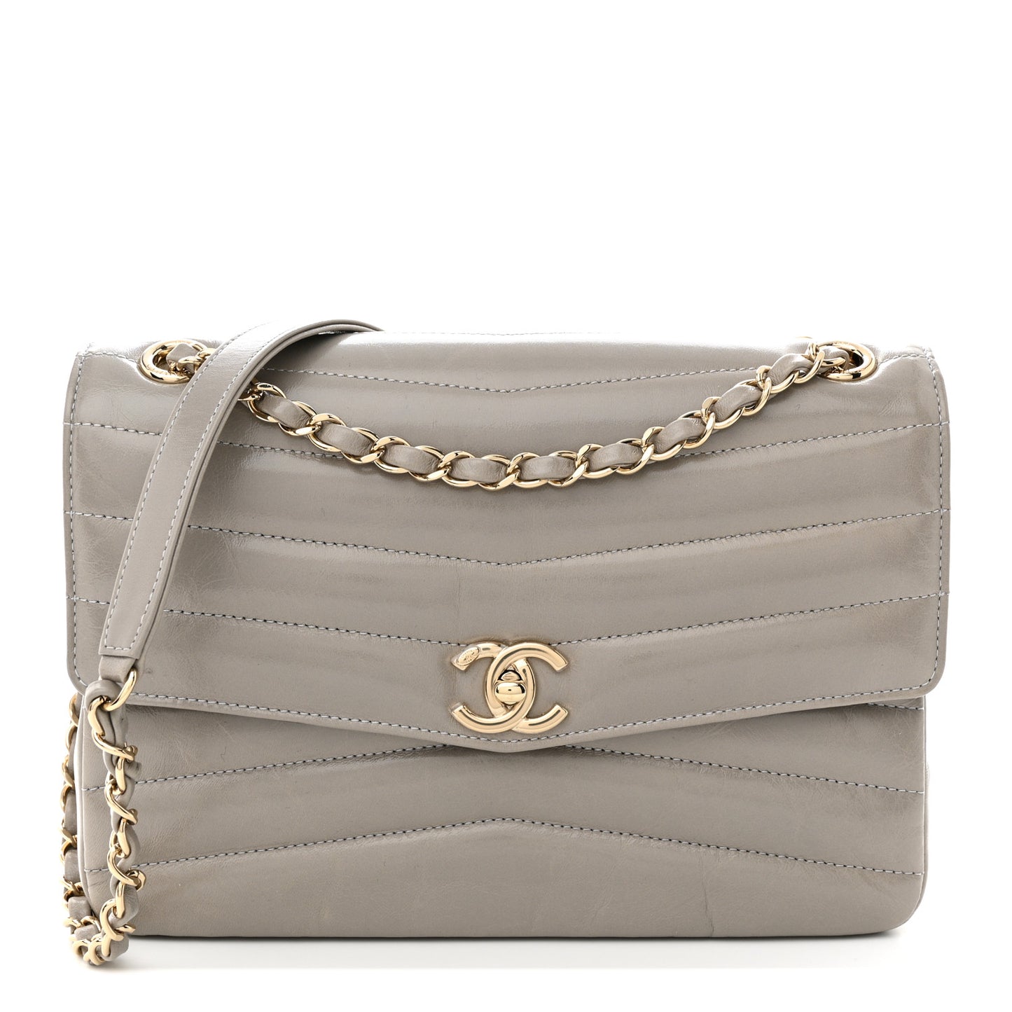 Shiny Lambskin Chevron Quilted Miroir Grey