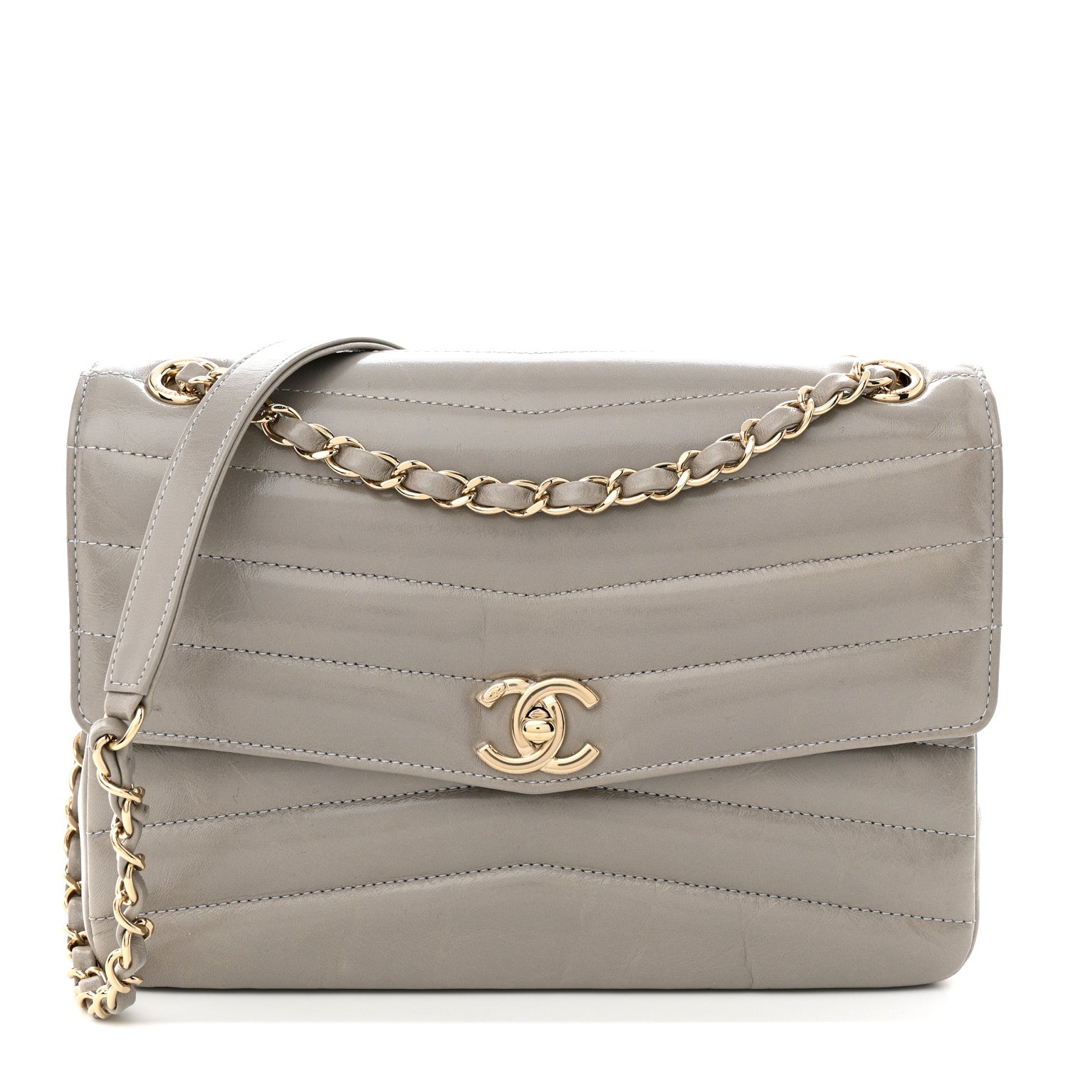 Chanel Shiny Lambskin Chevron Quilted Miroir Grey 1 of 13