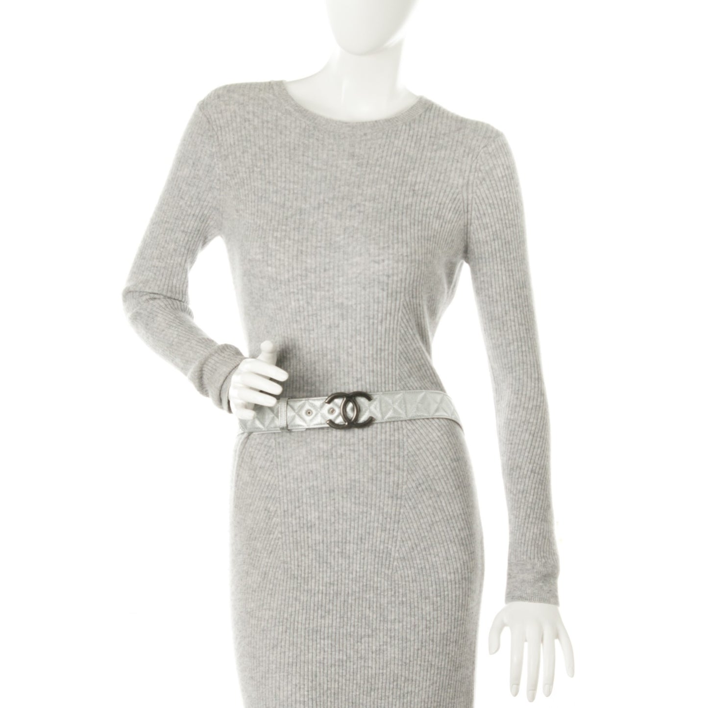 Metallic Lambskin Quilted CC Belt 85 34 Silver
