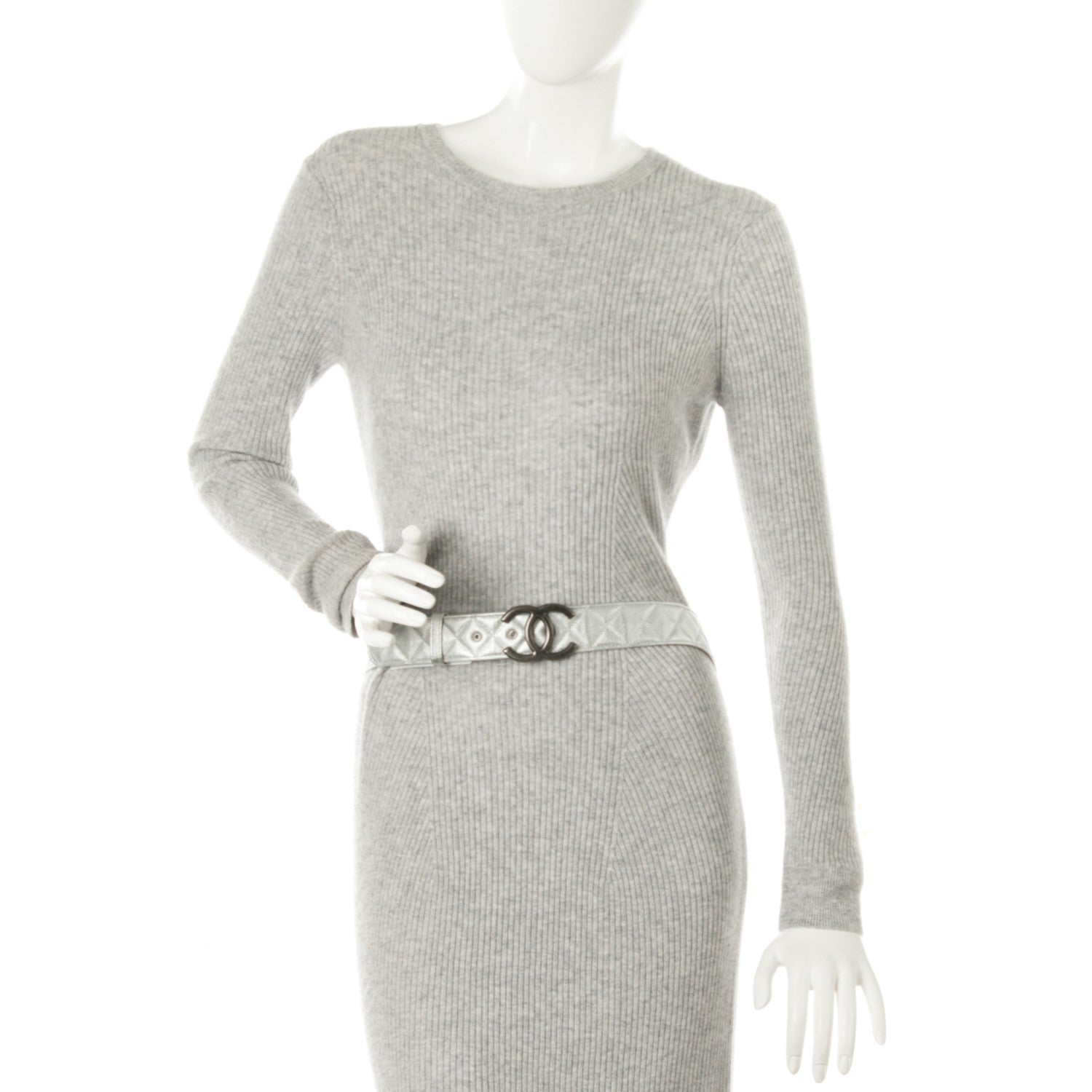 Chanel Metallic Lambskin Quilted CC Belt 85 34 Silver 2 of 7