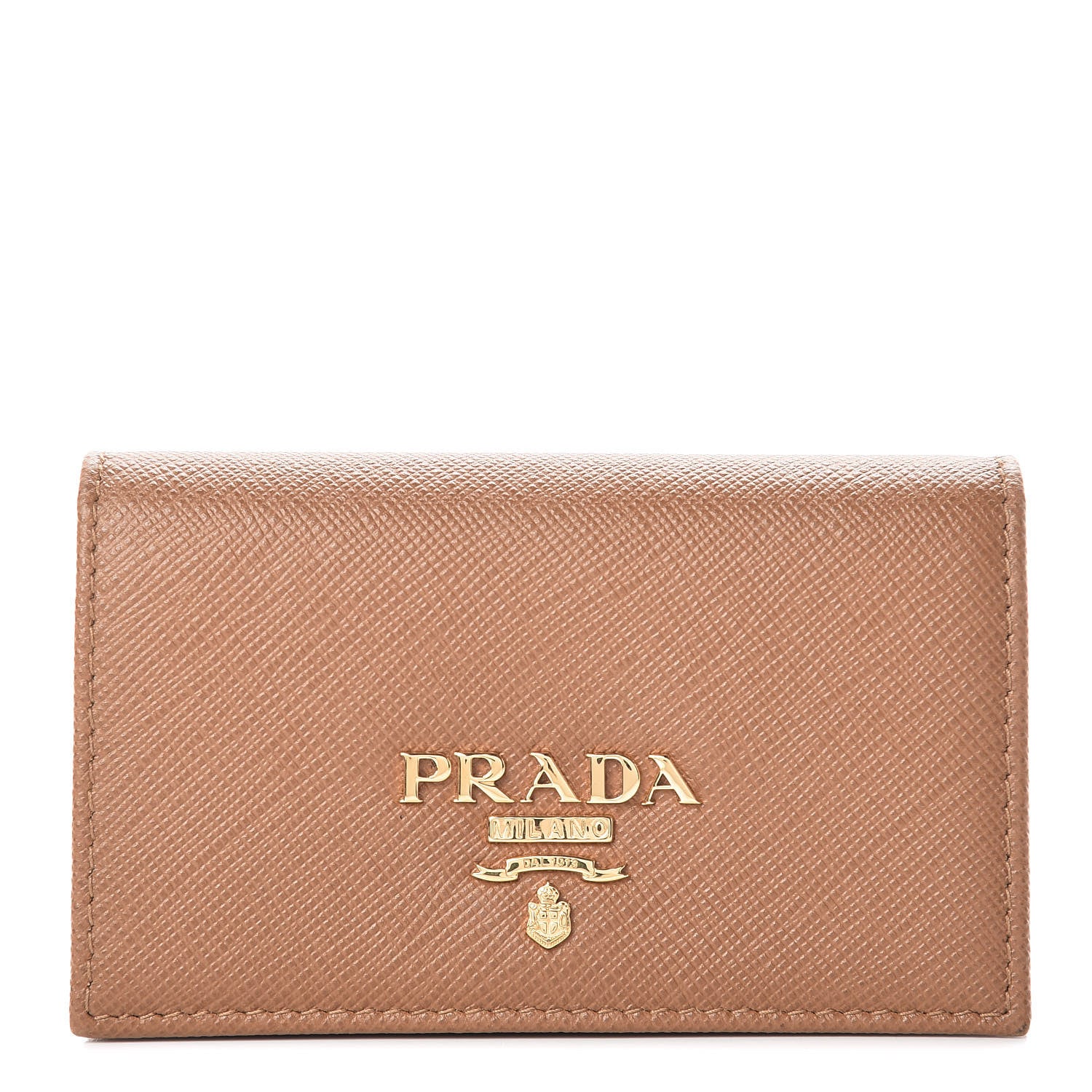 Prada Saffiano Metal Bi-Fold Card Holder Wallet Caramel 1 of 8